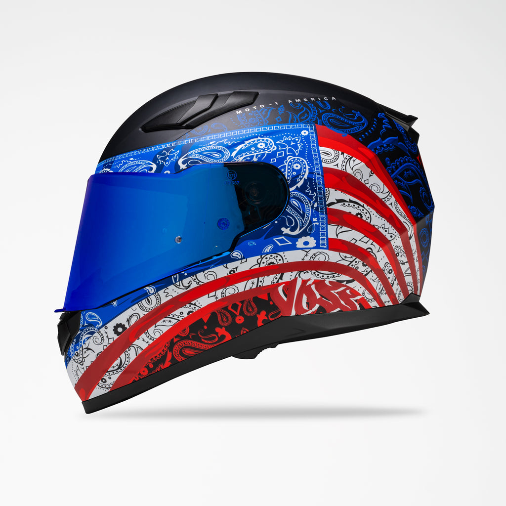 988 Moto-1 Red and Blue America Helmet Full Face Helmet