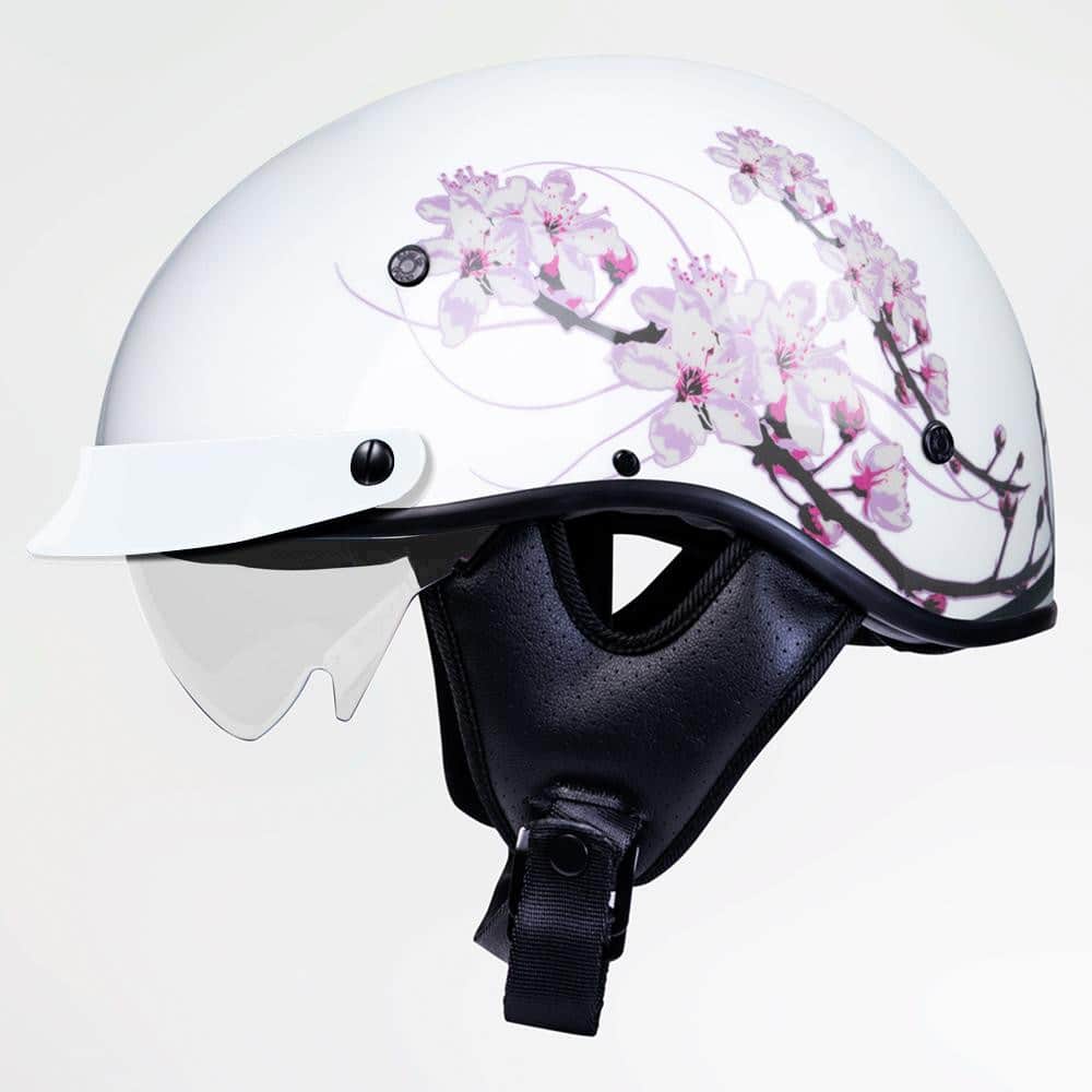 Voss 707Frp White Pink Sakura Half Helmet With Peak